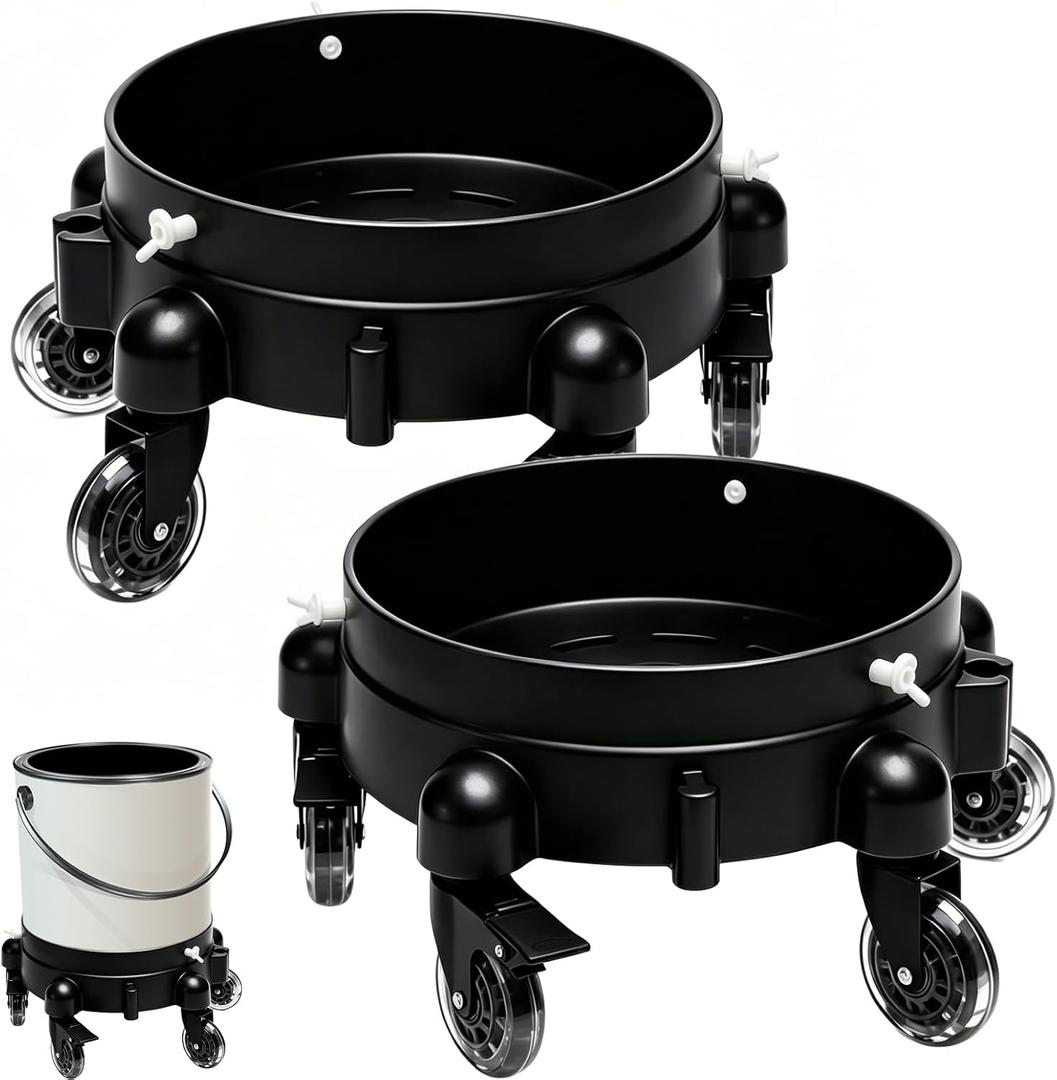 Heavy-Duty Car Wash Bucket Dolly - Rolling Detailing Wash Bucket, 360° Rolling Bucket Cart with 5 Wheels & 2 Locking Casters, Rolling Dolly Compatible with 4, 5 & 6 Gallon Buckets(3" Roller Bearing)