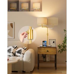 Lightdot 54IN Dimmable (Brightness Adjustable) End Table with Lamp Attached, Floor Lamp with Drawer and Shelf, 3000K E26 Bulb Included, 350 Rotatable Standing Lamps for Living Room-Amber (1T Amber)