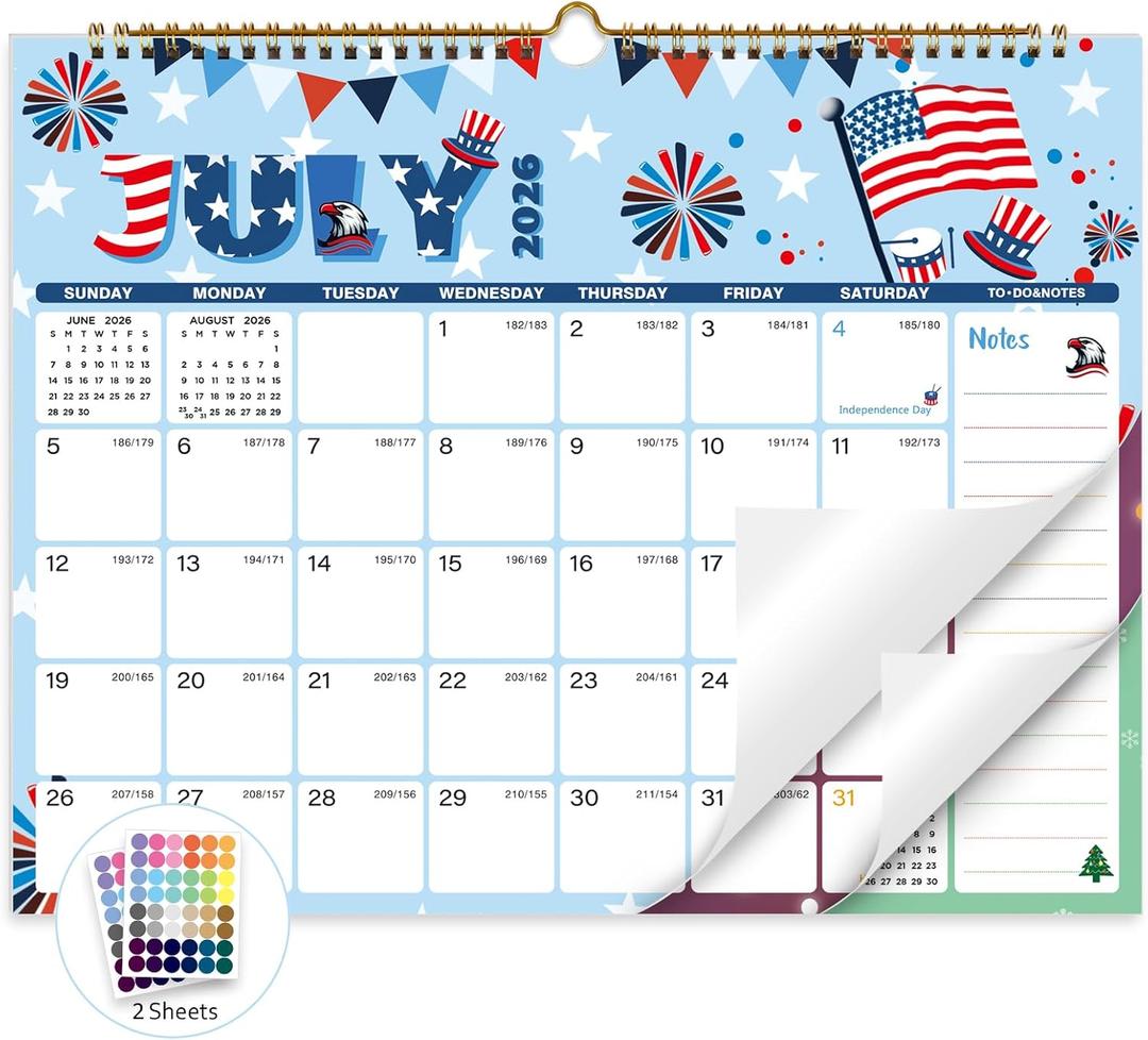 XISIDO 2026-2027 Wall Calendar, Calendar 2026-2027, 18 Month Calendar July 2026 - December 2027, 14.8" X 11.5", Calendar with Twin-Wire Binding, Hanging Hook and Julian Dates (Seasonal Designs)