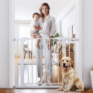 29-40 Inch Baby Gate for Doorways, Auto Close Dog Gates Indoor, Easy Walk-Thru Door for Stair, No Drilling Pressure Mounted Pet Door, Babies/Kids Safety Essentials Indoor, White