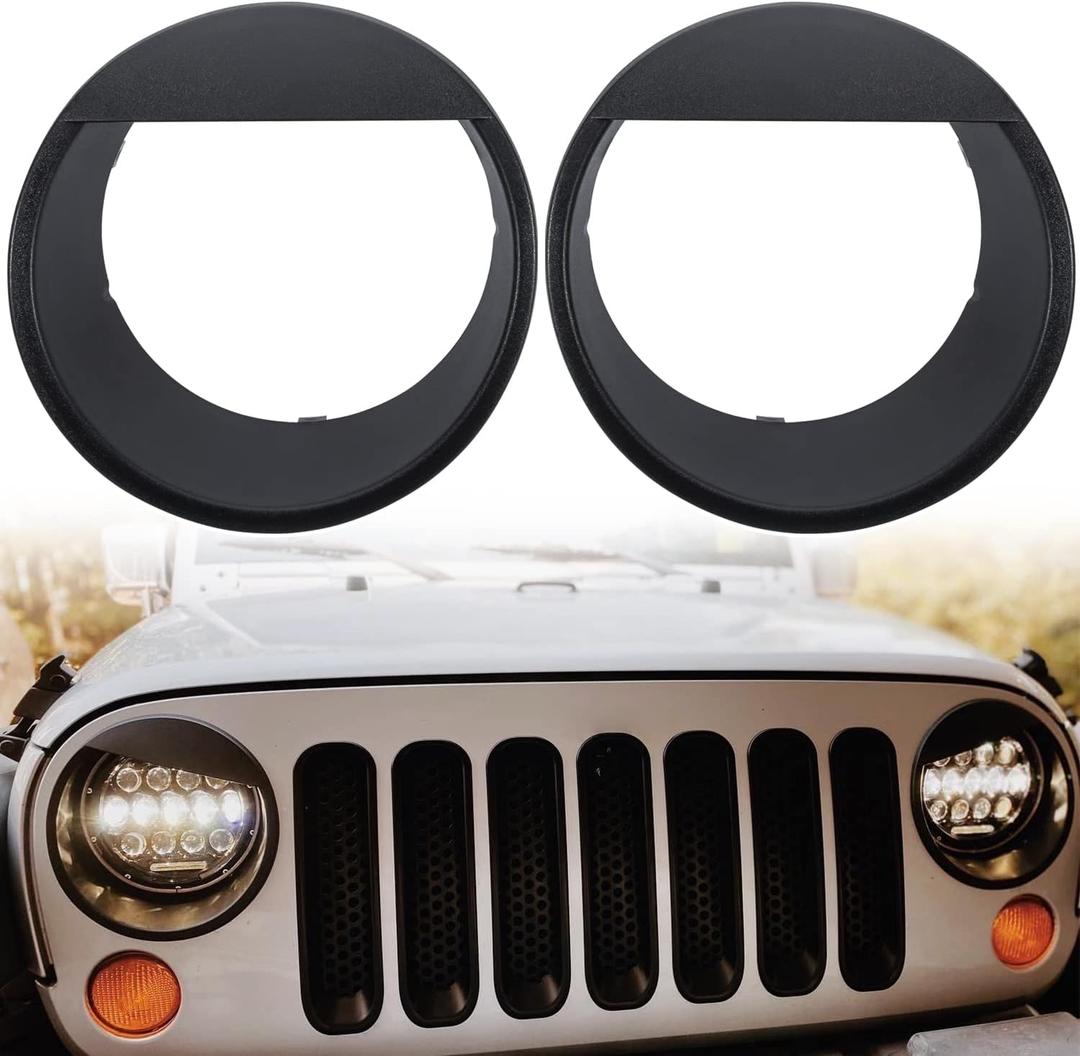 Opall Black Bezels Front Light Headlight Angry Bird Style Trim Cover for Jeep Wrangler JK JKU Rubicon Sahara 2007-2018, not for JL Black Opall Black Bezels Front Light Headlight Angry Bird Style Trim Cover for Jeep Wrangler JK JKU Rubicon Sahara 2007-2018, not for JL Black