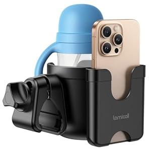 Stroller Cup Holder with Phone Holder  [2025 Upgrade] [ 2in1] Walker Cup Holder, Wheelchair, Stroller Accessories, Phone Holder for Uppababy, Doona, Nuna, Jogger, Britax, Bugaboo, Bike, Scooter