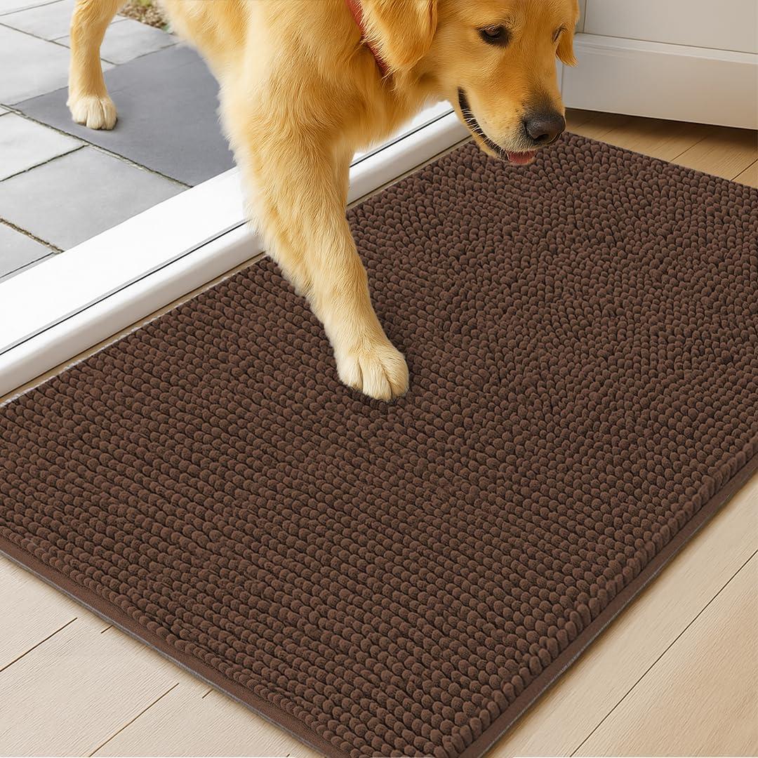 MudGuard Mat Dog Door Mat for Muddy Paws, Super Absorbent Microfiber, Non-Slip Indoor Mat, Quick Dry Chenille Mud Mat for Dogs & Entryway, Washable, Choco 36" x 60"
