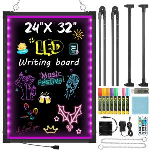 32" x 24" LED Message Writing Board, Illuminated Erasable Neon Chalkboard with Remote Control, 8 Fluorescent Markers, Flashing Light Up Menu Sign for Restaurant, Shop, Bar, Party, Wedding & Business