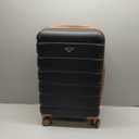 Flight Knight 24x16x10 Expandable Carry On Suitcase Hard side TSA Lock USB C Lightweight Luggage Silent Double Spinner Wheels Maximum Overhead Carry-On Bag For Virgin South West Approved Black/Tan