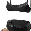 Mens Sissy Lingerie Set Lace Bra Top Briefs Crossdressing Gay Role Play Adjustable Straps Underwear S-2XL (XL)