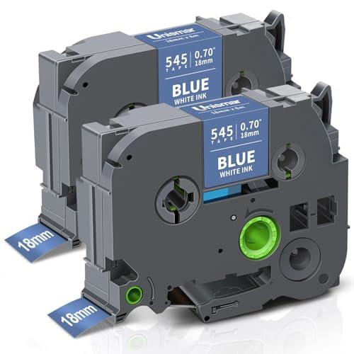 Unismar TZ-545 Label Maker Tape Compatible for Brother Ptouch TZe-545 TZ545 TZe545 White on Blue 18mm 0.7 Laminated Tape Work for PTD400AD PTD400VP PT-D600 PTD600VP PT-P700, 3/4 in x 26.2 ft, 2-Pack