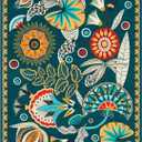 Joydeco Egypt Floral Washable Living Room Rugs 9x12, Dark Green Large Boho Bedroom Dining Room Rug Non Slip, Vintage Low Plie Indoor Throw Rug for Dining Room Nursery Dorm Classroom, 8'11" x 12'