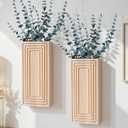 Wooden Wall Planter Vase, 2 Pack Natural Wood Hanging Vases with Fake Eucalyptus for Indoor Modern Boho Farmhouse Wall Art Decor for Home Indoor Kitchen Modern Farmhouse Bathroom