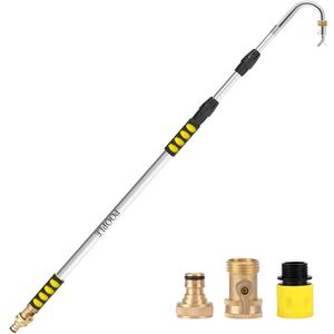 POOPLE Gutter Cleaning Tools from Ground, 12FT Telescoping Pole (20FT Reach) - Heavy-Duty Zinc Alloy Head, 360° Spray Nozzle & Leak-Proof Kit, No Ladder Needed for Roof Gutters