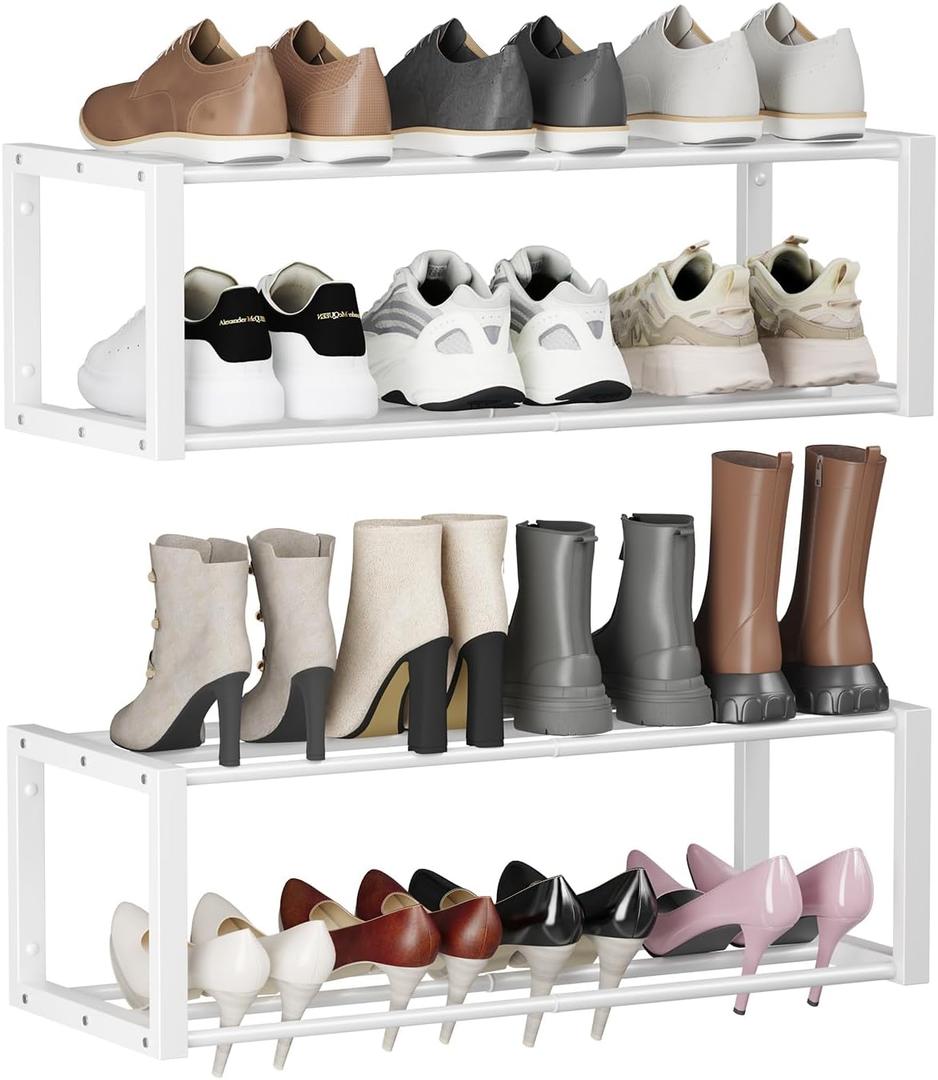 Homeiju Hanging Shoe Organizer,2 Pack Wall Mounted Shoe Rack Holds 12 Pairs, Space Saving Metal Wall Shoe Rack, Hanging Shoe Rack Shoe Holder for Small Space, Entryway, Closet, RV, Camper (White)