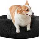 Nisrada Dog Bed for Small Medium Large Dogs, 24 inch Calming Dogs Bed, Washable-Round Cozy Soft Pet Bed for Puppy and Kitten with Slip-Resistant Bottom, Black