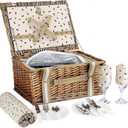 Willow Picnic Basket Set for 2 Persons with Large Insulated Cooler Bag and Waterproof Picnic Blanket, Wicker Picnic Hamper for Camping,Outdoor,Birthday