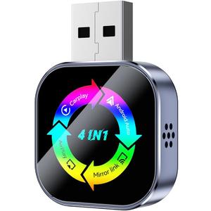4 in 1 Wireless CarPlay Adapter 2026 Upgraded,4 in 1 Screen Mirroring Support AirPlay/Mirror Link for iPhone & Android, Mini Design, Bluetooth 5.0, USB & USB-C, Plug & Play, Wired to Wireless Convert