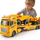 Dwi Dowellin Construction Carrier Truck Kids Toys,25.6" Semi-Trailer Toy with Excavator and Dump Truck,Gifts for Age 3 4 5 6+ Years Old Boys Girls