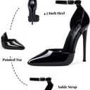 Elisabet Tang High Heels, Women Pumps D'Orsay Ankle Strap Pointed Toe Stiletto Heels Party Wedding Shoes Black Size 6