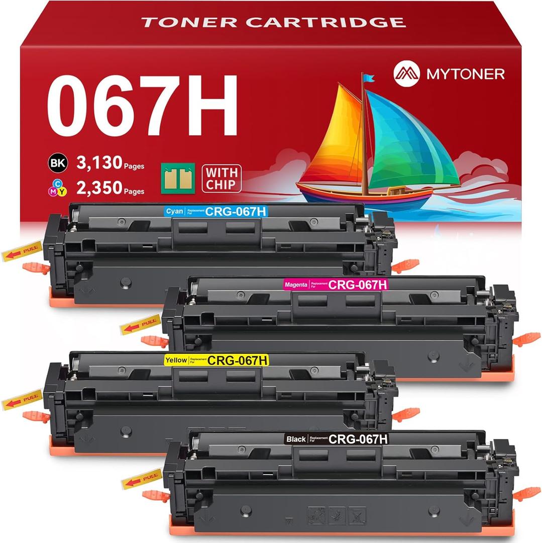 MYTONER 067H 067 Toner Cartridge Set Compatible Replacement for Canon 067H 067 Toner Cartridge High Capacity for imageCLASS MF656Cdw LBP632Cdw MF654Cdw MF653Cdw LBP633Cdw Printer (4 Pack 067H Ink) (067H Black Cyan Magenta Yellow)