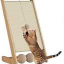 THEYFIRST Traiangular Wooden Cat Scratching Board for Indoor Cats, 24.8" Tall L Shaped Scratcher Ramp with Ball for Kitten Kitty, Replaceable Sisal Pad & Playing Ball, 1 Pack