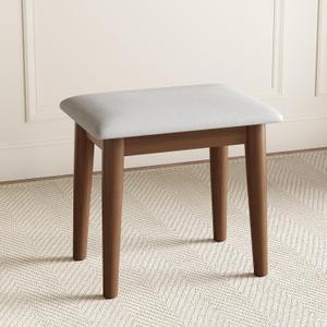 Vanity Stool, Solid Wood Vanity Chair with High-Rebound Sponge Seat Cushion, Easy Assembly Vanity Bench, Walnut Upholstered Vanity Stool for Bedroom Study Room Entryway, Small