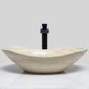 Oval Travertine Vessel Sink Natural Stone Wash Basin, Fully Polished Bathroom Sink, Above Counter Vanity Basin (Includes Matching Soap Tray), Medium