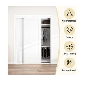 JUBEST Sliding Closet Door 60"(Double 31") x80", Steel Frame Bypass Primed Door with Top & Bottom Track Kits, Preassembled Hardboard Panels with Paintable Surface, Durable & Sturdy
