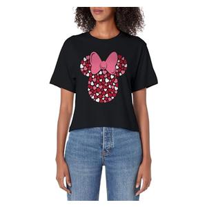 Disney Minnie Mouse Icon Pink Hearts Valentine's Day Women's Crop Top, M