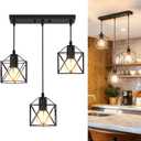 3 Light Pendant Lighting, Farmhouse Hanging Light Fixture for Kitchen Island & Dining Room, Industrial Vintage Ceiling Lamp with E26 Base, Adjustable Height, Matte Black