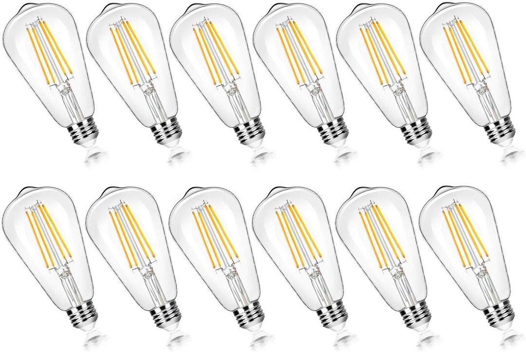 12-Pack Vintage 7W ST58 LED Edison Light Bulbs 60W Equivalent, 850Lumens, 3000K Soft Warm White, E26 Base LED Filament Bulbs, CRI90+, Antique Glass Style Great for Home, Bedroom, Office, Non-Dimmable
