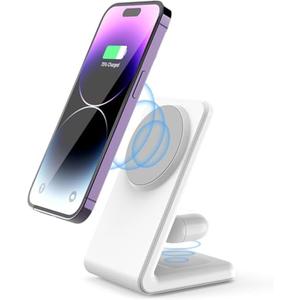 Magnetic Wireless Charger 2 in 1 - YMY 15W Qi Wireless Charging Station, Designed for MagSafe Charger Stand Compatible with iPhone 17/16/15/14/13/12/11 Pro Max Series, Airpods 4/3/2/Pro 2