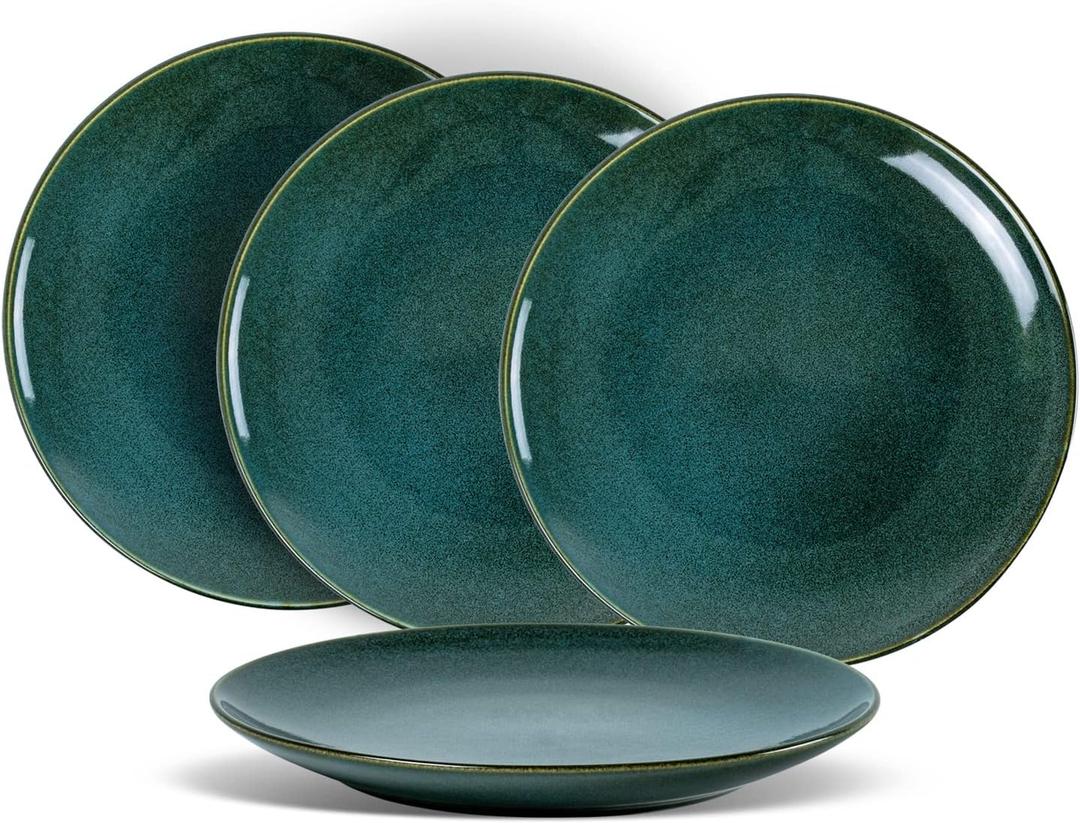 UNICASA Ceramic 10.25 Inch Dinner Plates Set, Porcelain Pasta Plate Set of 4, Reactive Glaze Serving Dishes for Steak, Salad, Pizza, Dishwasher & Microwave Safe (Teal)