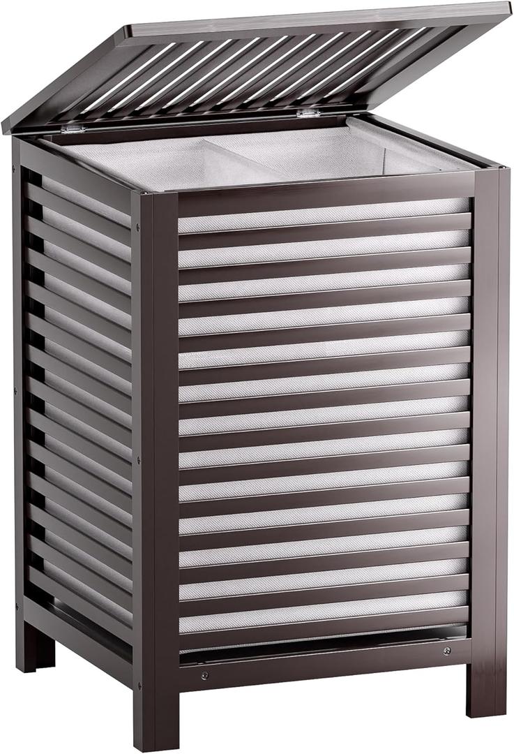 SMIBUY Double Laundry Hamper with Lid, 120L Bamboo Laundry Basket with Removable Liner Bag, 2-Section Clothes Divider Laundry Sorter for Laundry Room, Bathroom, Bedroom (Dark Brown), Large