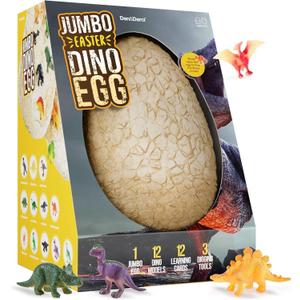 Dan&Darci Jumbo Dino Easter Egg - Unearth 12 Unique Large Surprise Dinosaurs in One Giant Filled Egg -Easter Gifts for Kids - Discover Dinosaur Archaeology Science STEM Crafts Gifts for Boys & Girls