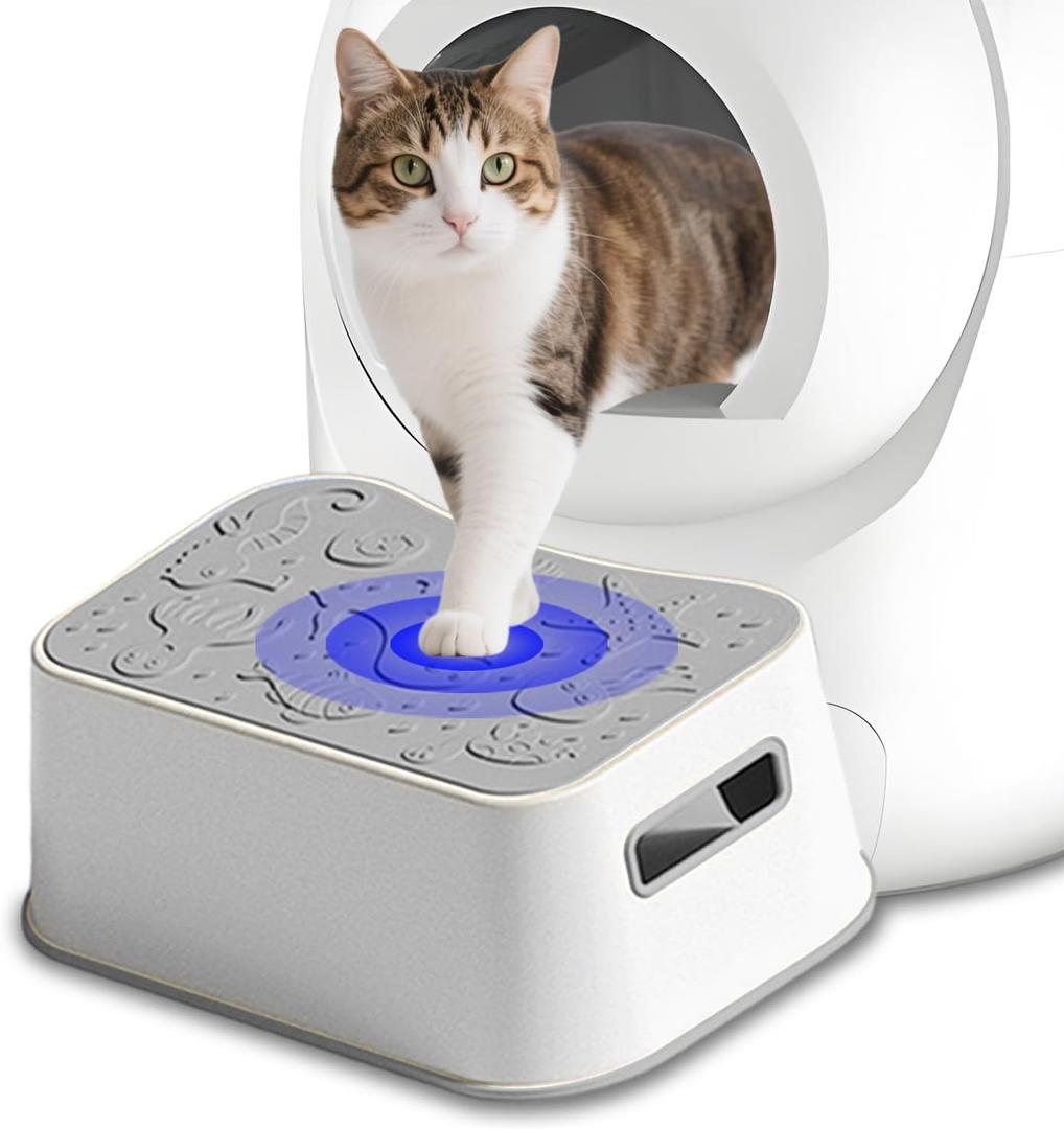 SpaceTime Elevated Cat Litter Mat for Litter Box,Trapping Litter Ramp/Steps for Floor Indoor,Washable Easy Cleaning Cat Pad with Filter Function,Suitable for Kitty & Senior Cats (Grey-Stool Shape)