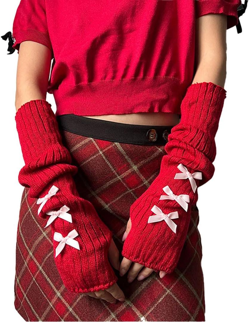Women's Cute Y2K Arm Warmers Kawaii Knitted Arm Sleeve Gothic Punk Style Fingerless Sleeve for Women