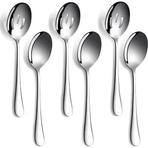 6 Pieces Serving Spoons Set, 8.7 Inch, Includes 3 Serving Spoons and 3 Slotted Spoon, Large Stainless Steel Buffet Banquet Utensils Cutlery Set for Home, Kitchen