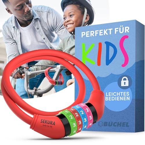 Büchel Bike Locks Cable for Kids - Colorful & Keyless - Secure Your Child's Bike - Easy-to-Use Bicycle Accessory, High Security 5 Digit Resettable Combination Coiling Bicycle Lock, Anti Theft 65 cm