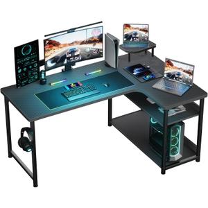 GTRACING L Shaped Gaming Desk, Carbon Fiber Style Computer Desk Compatible with Monitor Arm Storage Shelves Corner Desk Gaming Table for Home Office Desks Easy to Assemble Adjustable Shelf Height (47.24*29.13*19.68in)