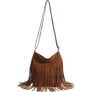 Western Fringe Crossbody Bag for Women Boho Adjustable Shoulder Purse, Vintage Suede Small Handbag for Music Festival & Party (Brown)