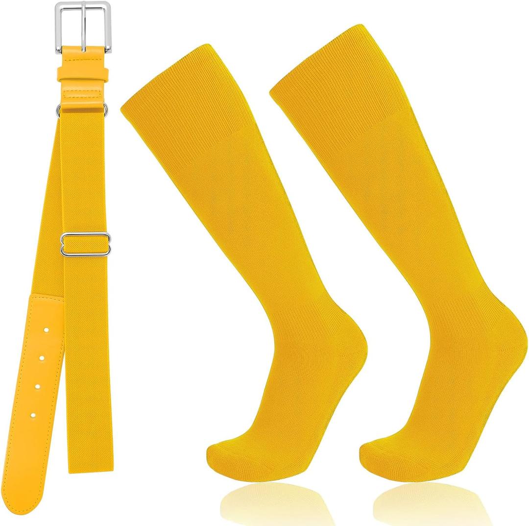 Baseball Socks and Belt Combo for Youth Adult - Softball Socks and Belt for Boys and Girls (Medium, Yellow)