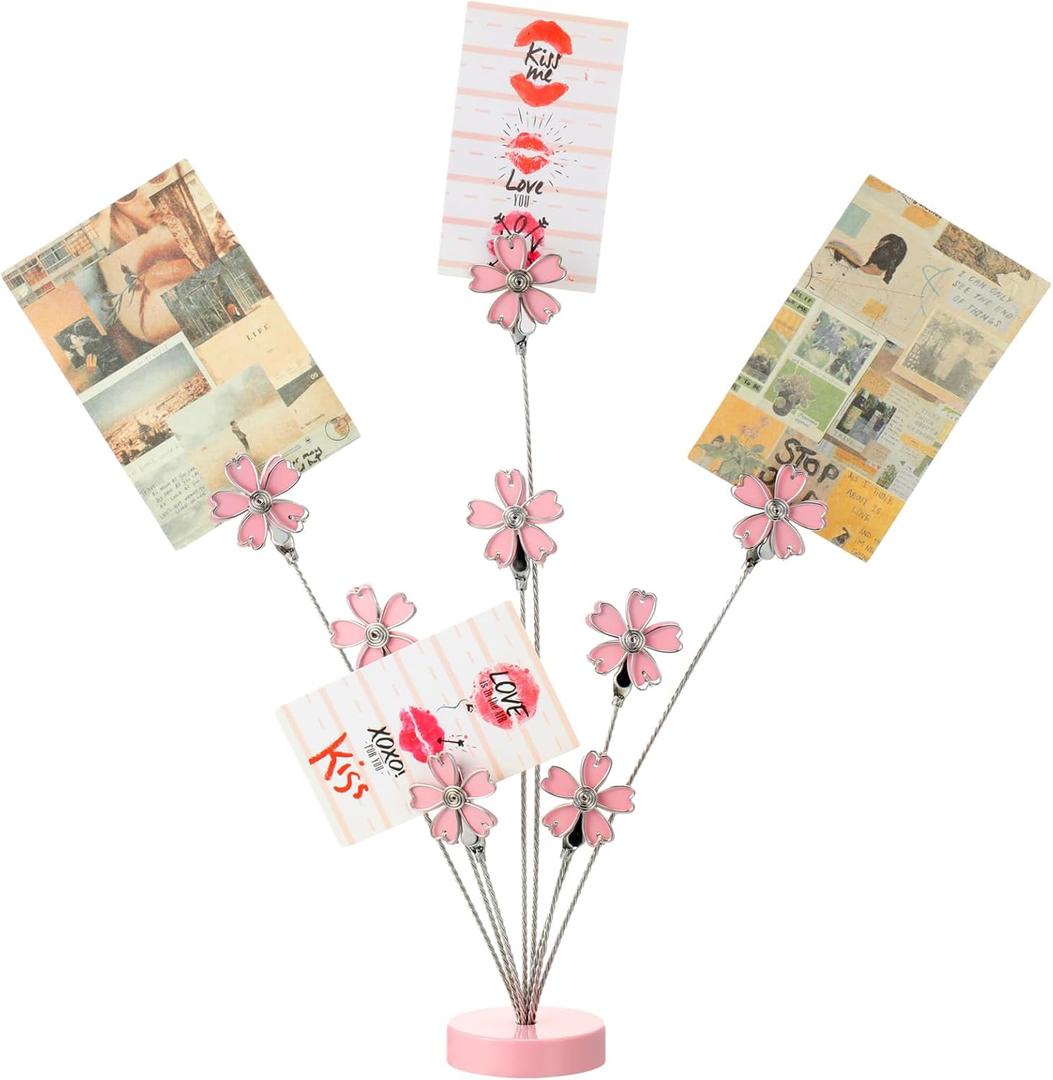 Tandefio Gift Card Tree Holder Clip, 8 Branch Multiple Money Family Photo Tree Christmas Card Holder with Clips Picture Frame Stand for Memo Note Wedding Photo Display Office Desk Decor(Pink)