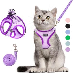 Cat Harness and Leash Set, Soft and Breathable Vest with Reflective Strip, Escape Proof Kitten Harness, Easy to Wear for Cats Walking and Traveling (Purple, XXS) (XXS (Chest:10''-11''))