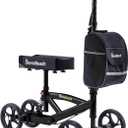 Steerable Knee Walker Deluxe Medical Scooter for Foot Injuries Compact Crutches, with Dual Rear on-Wheel Brake and Shock Absorption Under The Knee Pad, Black