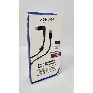 ZGEAR 8 Foot Braided 90 Degree Sync & Charge Braided Cable