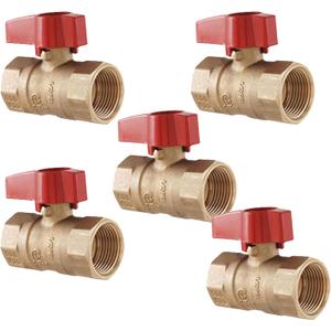 [5-Pack] PROCURU 1/2-Inch FIP Straight Gas Ball Valve, Rust Resistant Brass, Quarter-Turn On/Off, CSA Certified