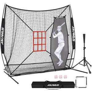 7'X7' Baseball Softball Practice Net,Pitching Net,Batting Net,with Large Ball Collection System,Baseball Pitching Kit - Batter Dummy,Bonus Strike Zone