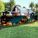 2 x 118x20 Inch Halloween Yard Decorations Outdoor Pumpkin Banner Haunted Castle Scene Happy Halloween Sign Bat Moon Backdrop for Fence Porch Garden Wall Party Seasonal Decor