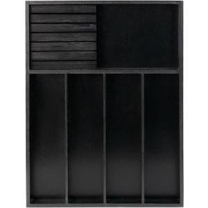 VaeFae Bamboo Silverware Organizer, Utensil Holder for Drawer, Wooden Cutlery Tray with Divider for Kitchen Drawer, Utensil Organizer with Knife BlockBlack