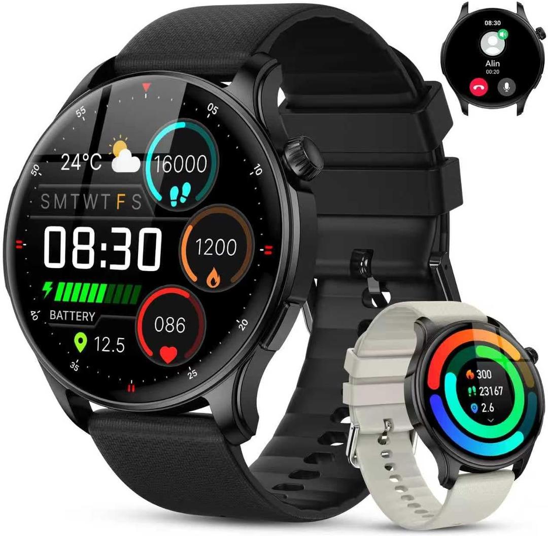 Smart Watch for Men Women Fitness: Waterproof Make Answer Call Digital Mens Watches Running Pedometer Step Tracker Smartwatch Android Phone iPhone Samsung Compatible Sleep SpO2 Heart Rate Monitor (Black)