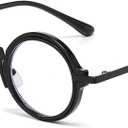 Onrtry Fashion Small Round Blue Light Blocking Glasses for Women Men Metal Frame Eyewear Glasses(Black)