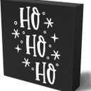 Funny Christmas Wooden Box Sign Plaque Ho Ho Ho Snowflake Black Wood Box Sign Rustic Art Home Shelf Desk Decor 5 x 5 x 1 Inches